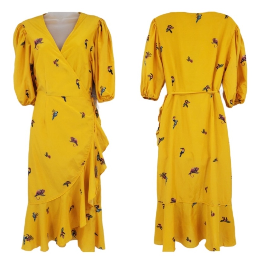 FARM RIO Jungle Tucanos Silk Blend Wrap Dress